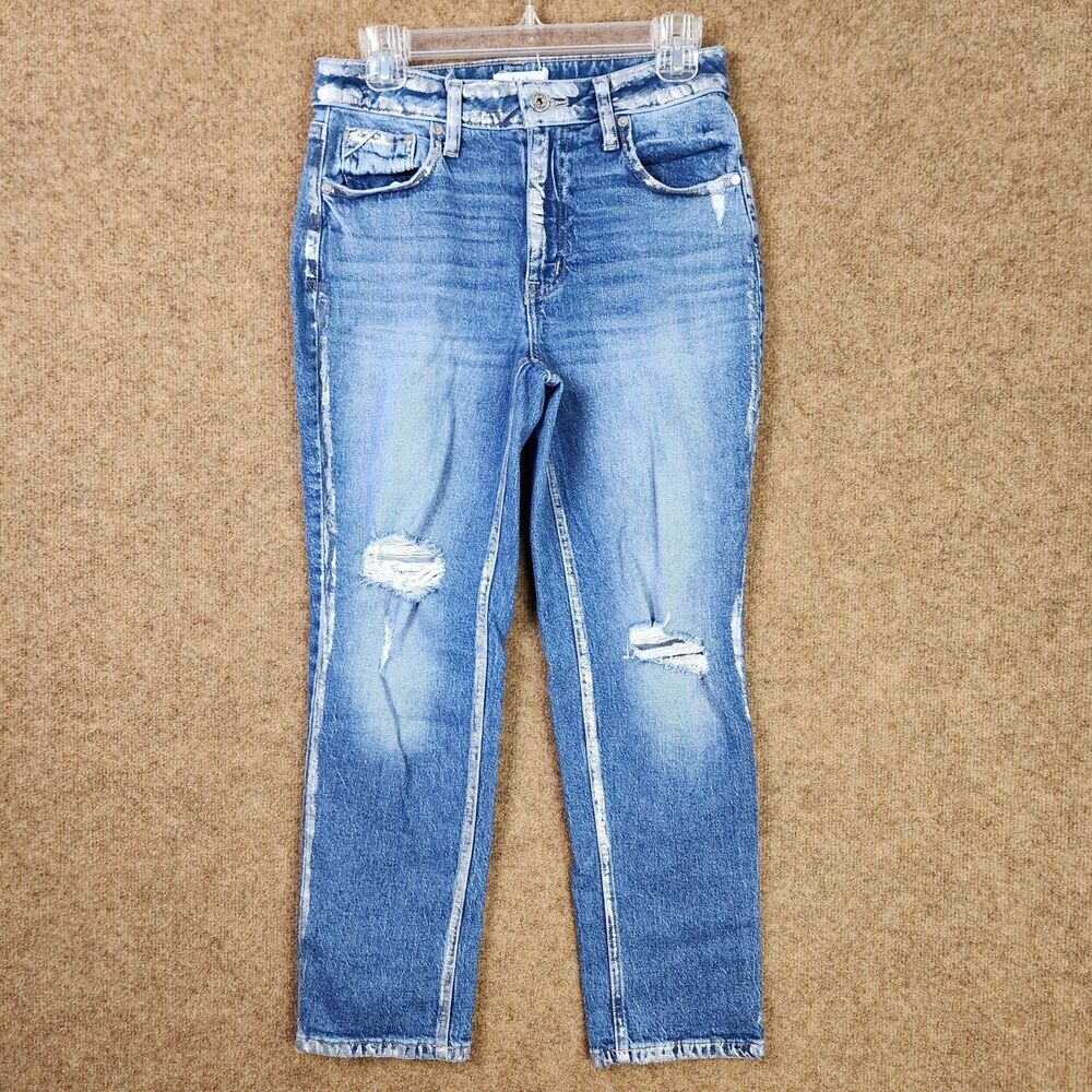 Edgely Woman Slim Straight High Rise Jeans Denim Blue Metallic Sz. 4 Reg Stretch